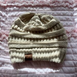 C.C Cream Knit Slouchy Beanie with Textured Patterns